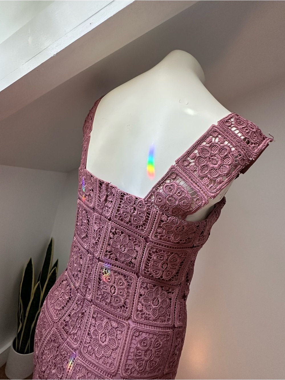 Just Me Mauve Crochet Maxi Dress with Square Neck - Picture 7 of 11